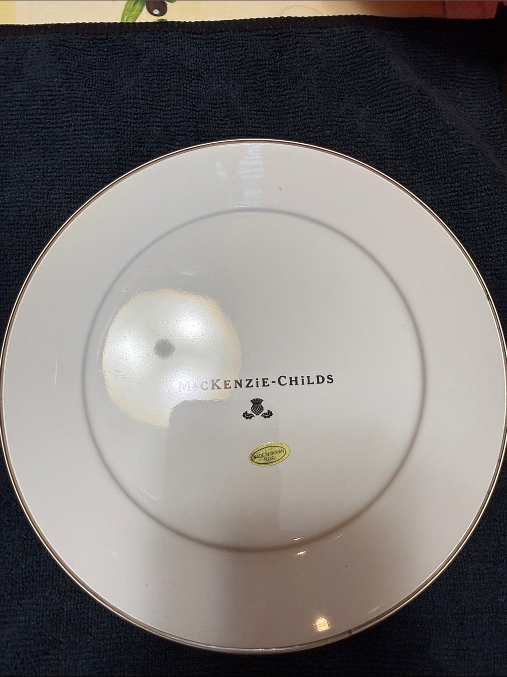MacKenzie-Childs White and blue kids Dinner Plate  , bowl and cupwith Gold Rim - Picture 3 of 10